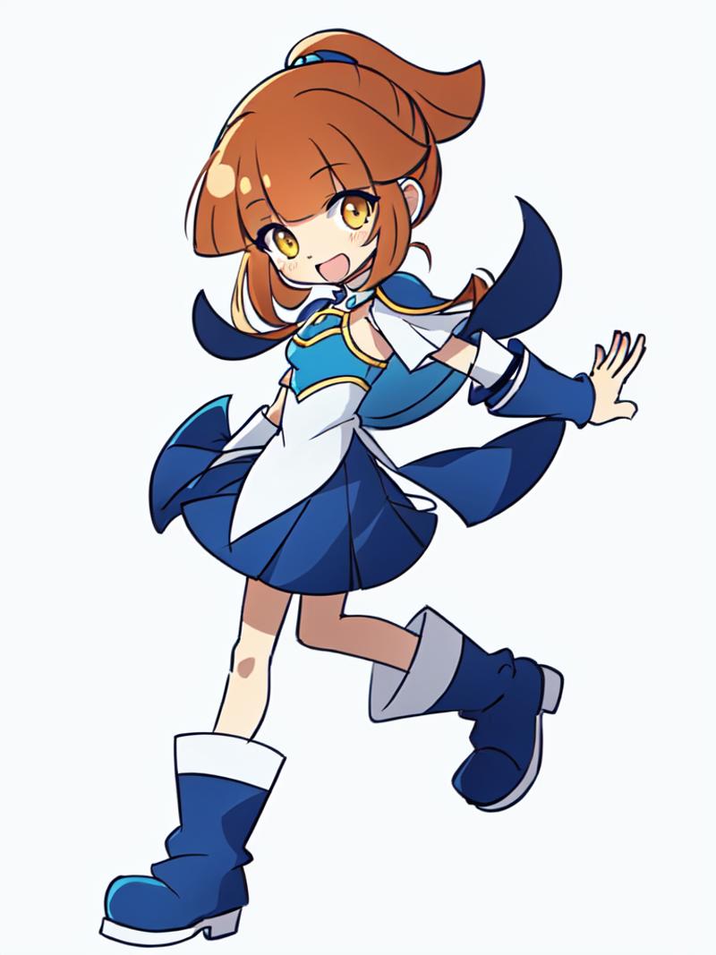 00063-382064519-arle nadja kawaii petit cute girl yellow eyes brown hair,half updo short topknot blue skirt, blue short sleeves, blue breast arm.png